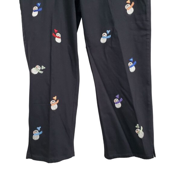 Quacker Factory 2X Jeans Black Denim Pants Holiday Snowman Embroidery Festive - Picture 4 of 12